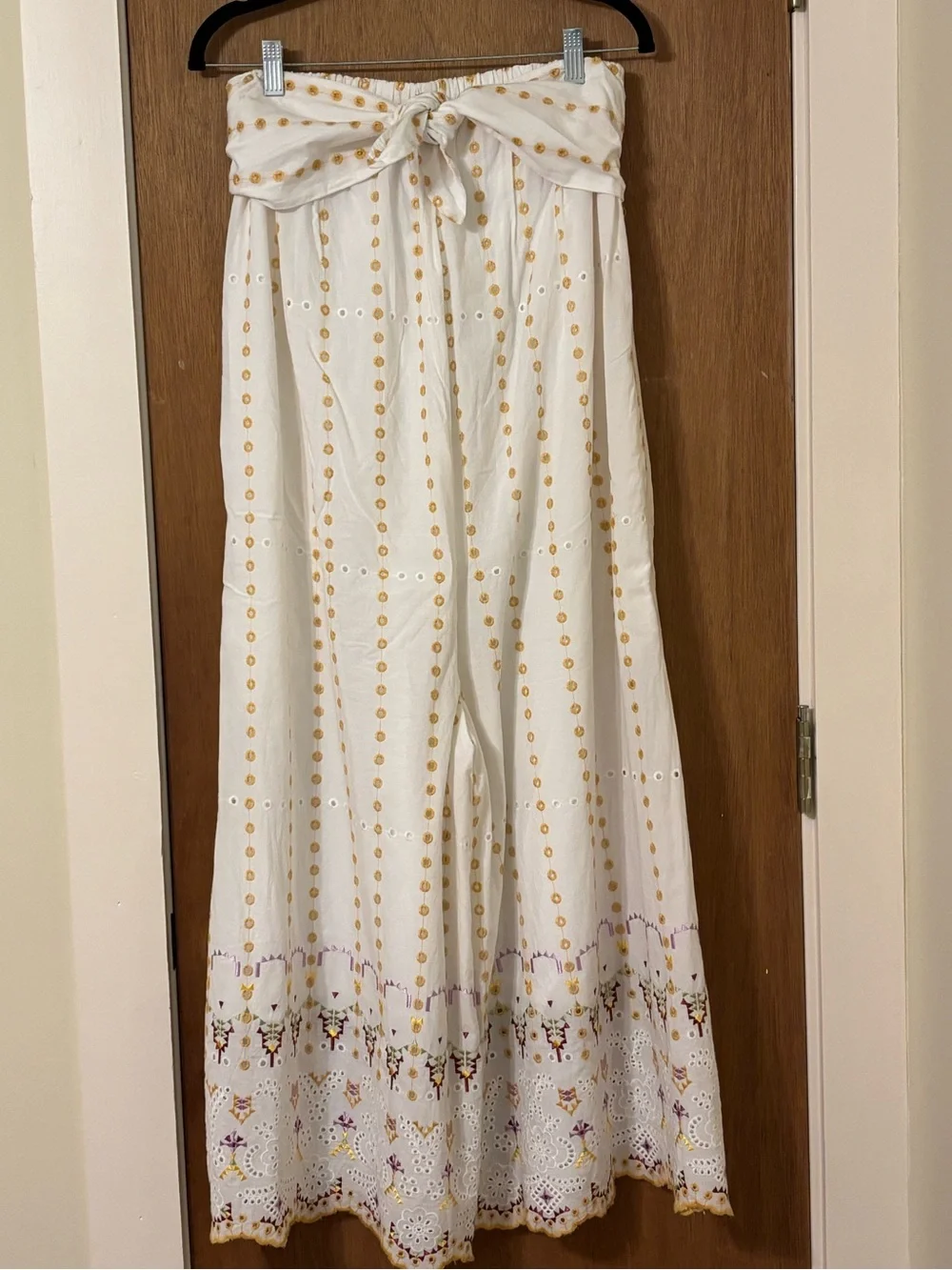 Anthropologie White Strapless Embroidered Wide-Leg Jumpsuit - Picture 9 of 13